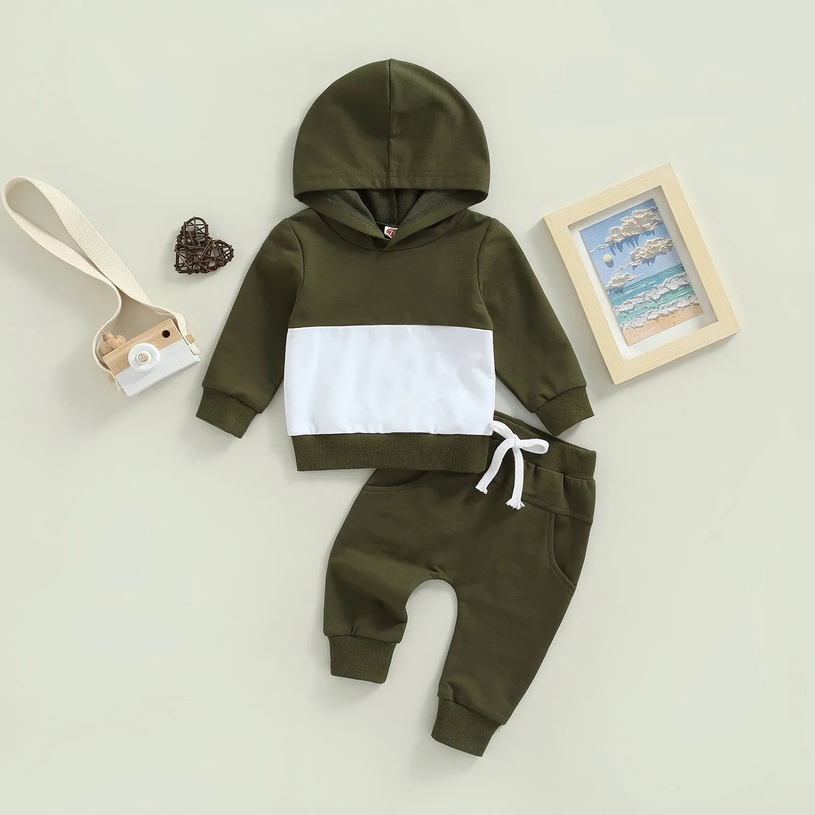 2 Pieces Set Baby Kid Boys Color-blocking Tops And Solid Color Pants Wholesale 231130293