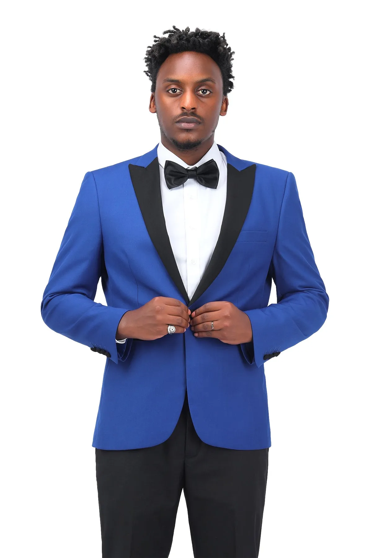 3 Piece Men's Suits One Button Slim Fit Peaked Lapel Tuxedo Blue