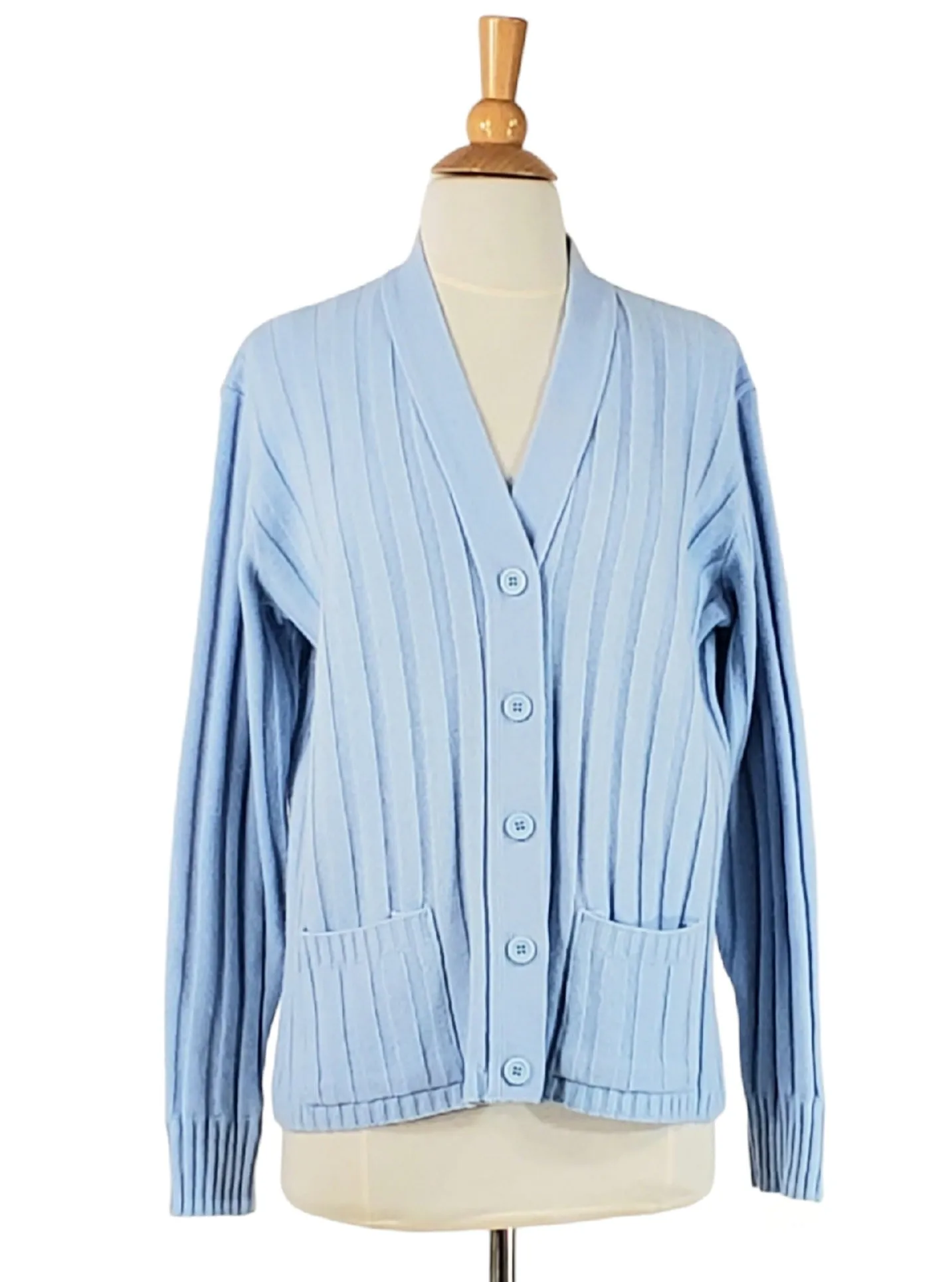 70s Sears Patch Pocket Cardigan in Light Blue - sm, med, lg