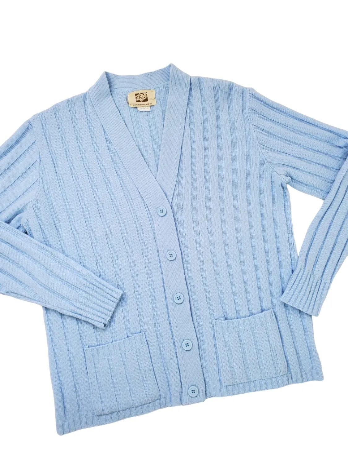 70s Sears Patch Pocket Cardigan in Light Blue - sm, med, lg