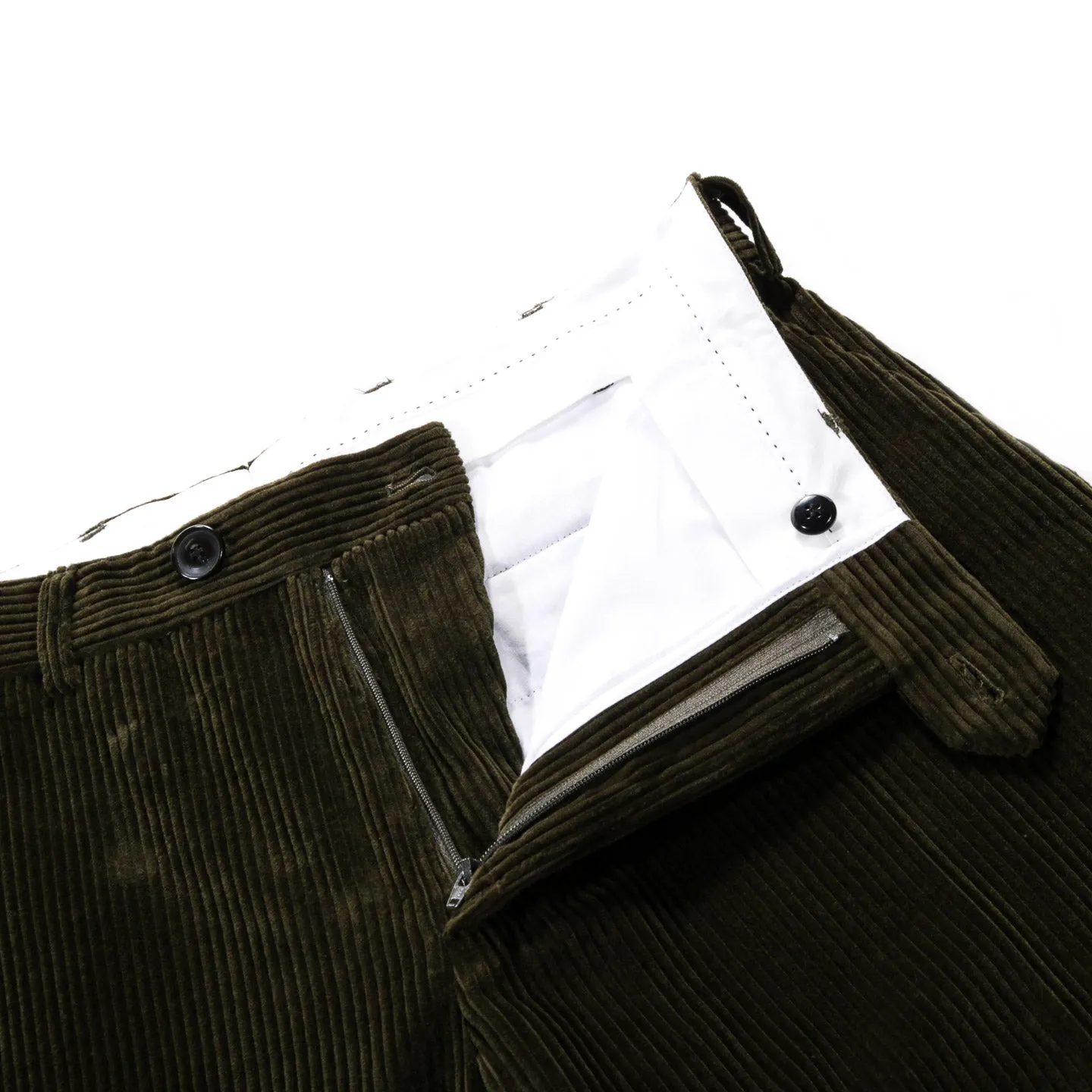 A KIND OF GUISE RELAXED TAILORED TROUSERS OLIVE CORDUROY