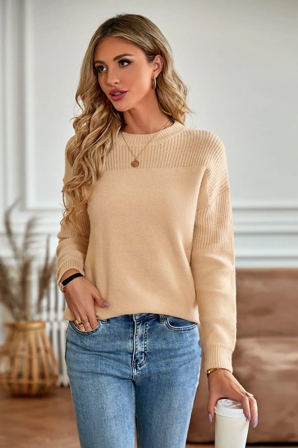 Amelia Round Neck Dropped Shoulder Sweater, 2 Colors