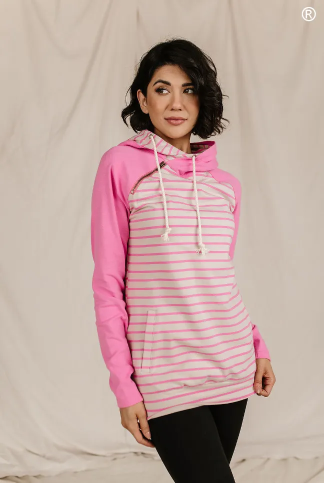 Ampersand Avenue Doublehood Sweatshirt - Flamingo Stripe