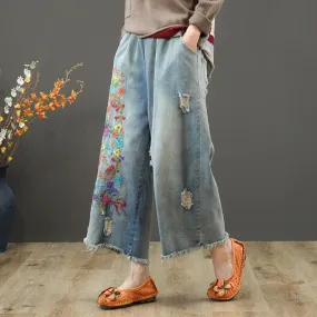 BABAKUD New Loose Retro Embroidery Denim Wide Leg Pants