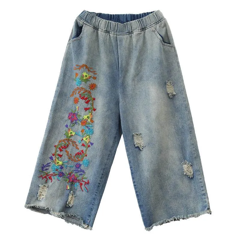 BABAKUD New Loose Retro Embroidery Denim Wide Leg Pants