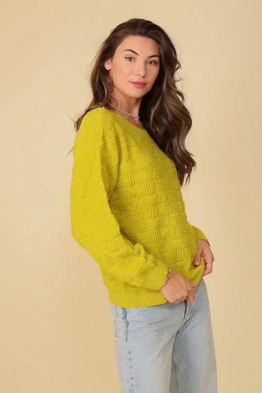 BASKET WEAVE PATTERNED SWEATER