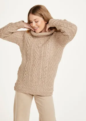 Belcare Ladies Aran Roll Neck Sweater | Oatmeal