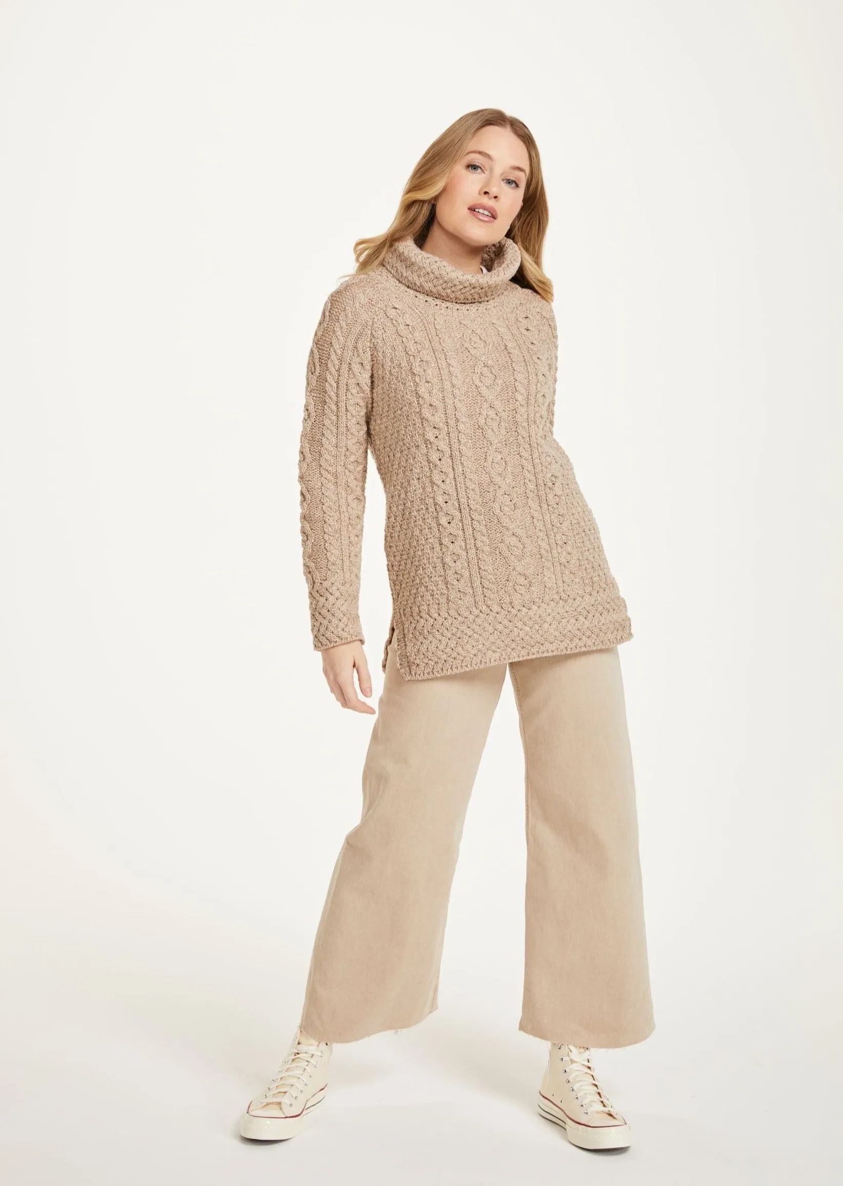 Belcare Ladies Aran Roll Neck Sweater | Oatmeal