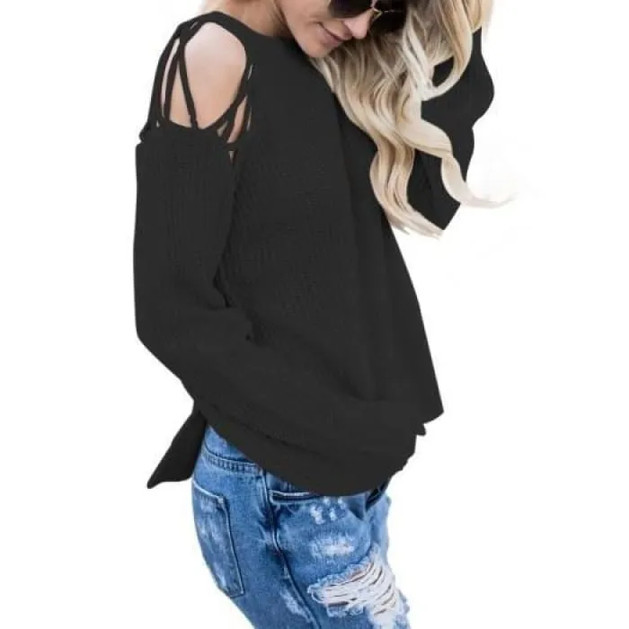 Black Open Shoulder Sweater