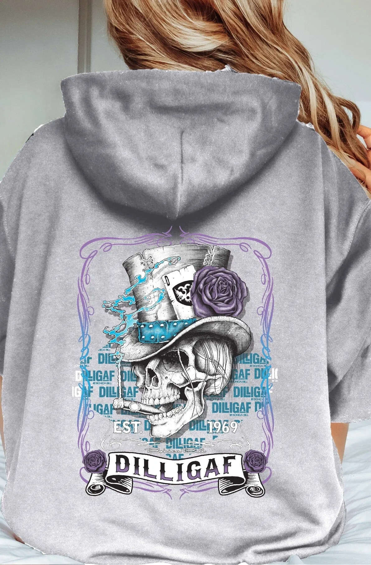 Blue and Purple Scroll Skull Zip Up Hoody