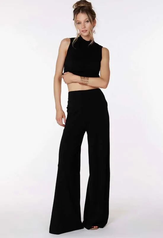 Bobi - High Waist Wide Leg Pants Black