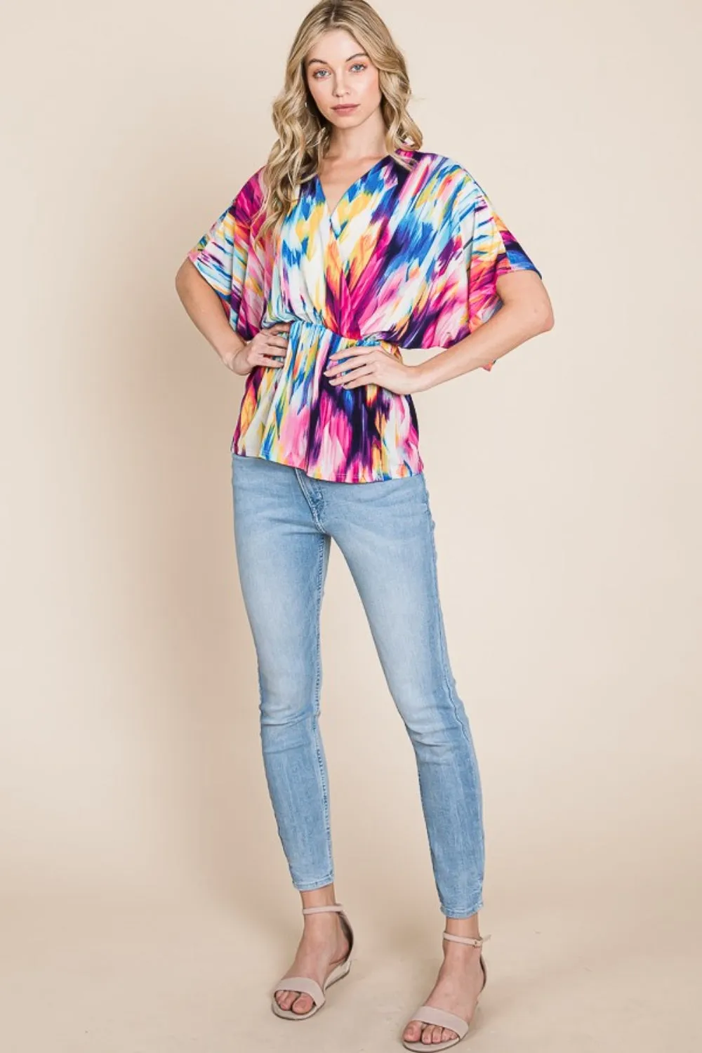 Bohemian Clothing Tops Printed Surplice Peplum Blouse BOMBOM