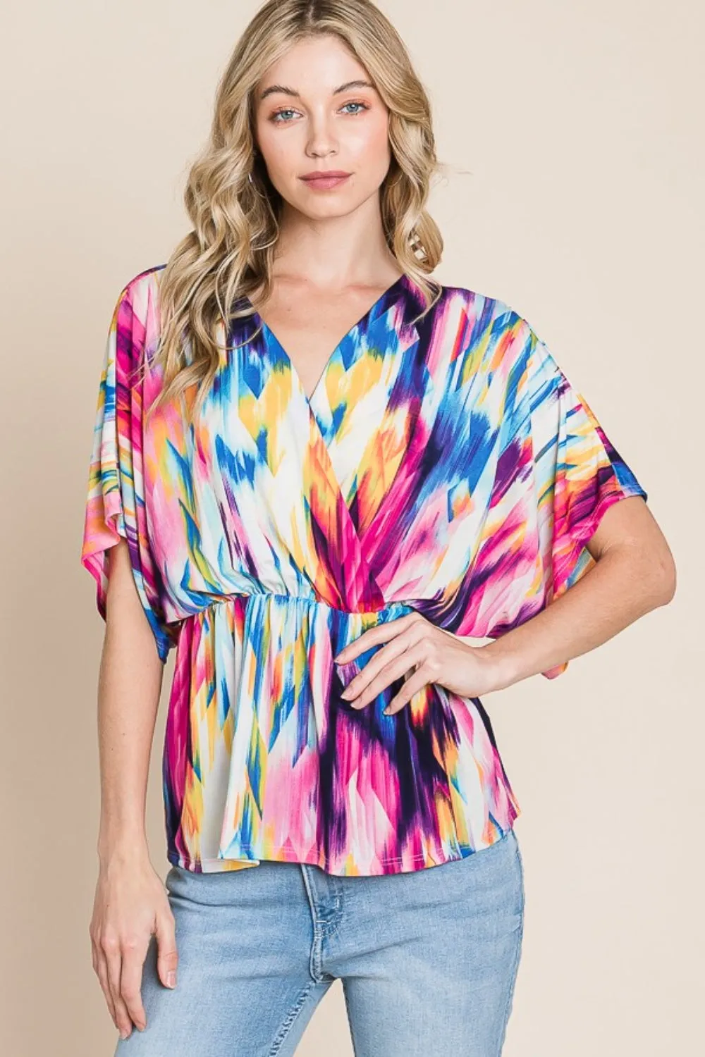 Bohemian Clothing Tops Printed Surplice Peplum Blouse BOMBOM