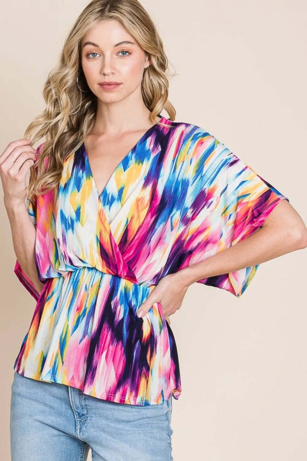 Bohemian Clothing Tops Printed Surplice Peplum Blouse BOMBOM