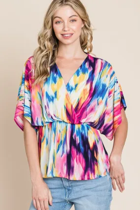 Bohemian Clothing Tops Printed Surplice Peplum Blouse BOMBOM