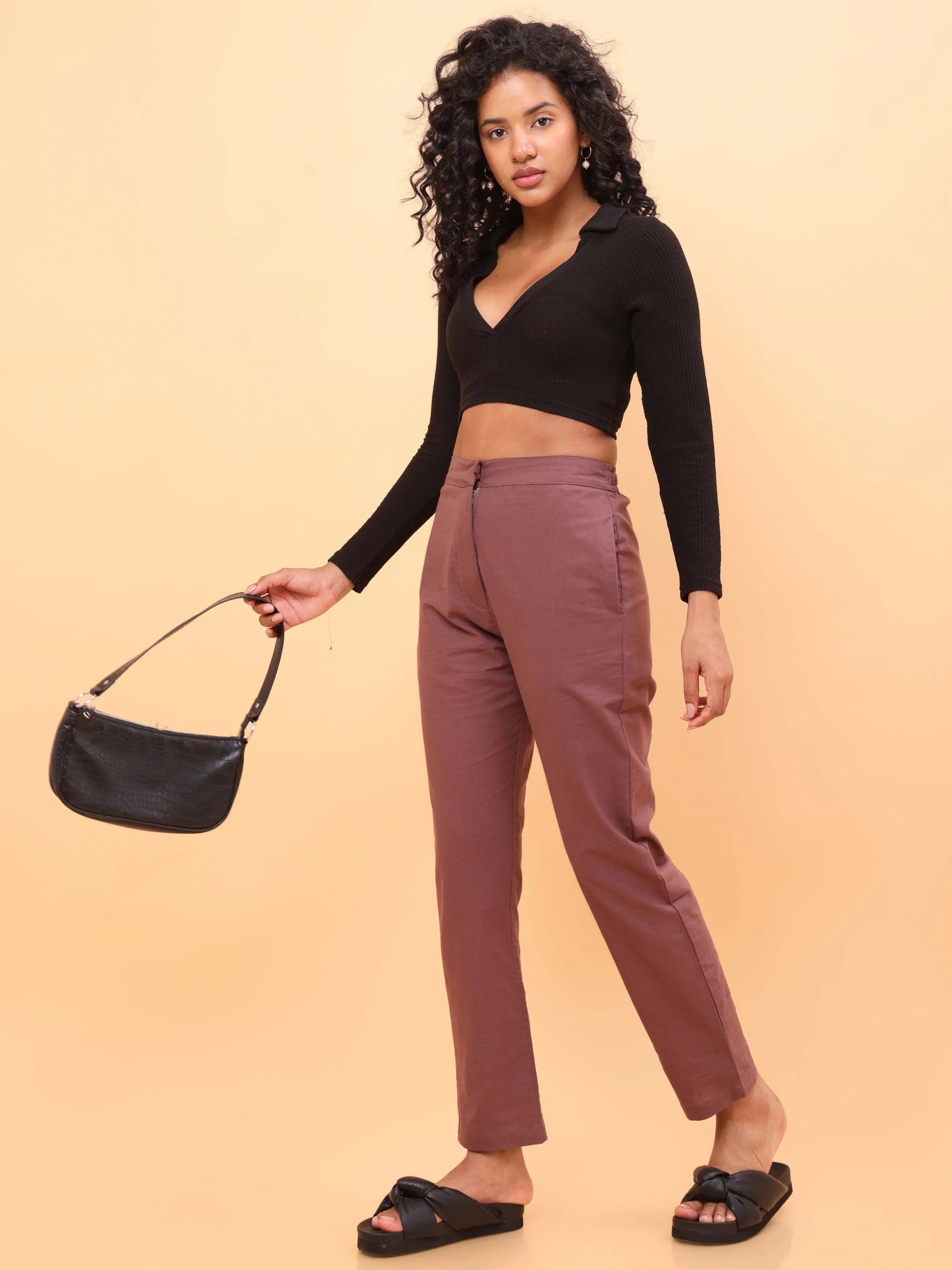 Brown Straight Cotton Pants