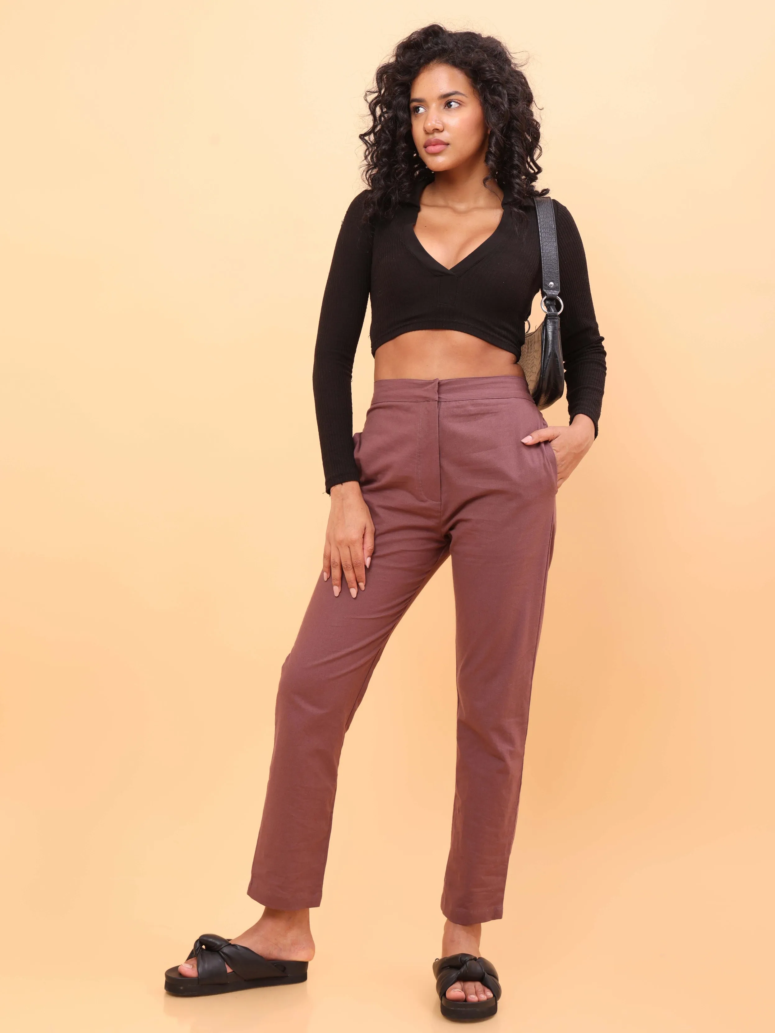 Brown Straight Cotton Pants