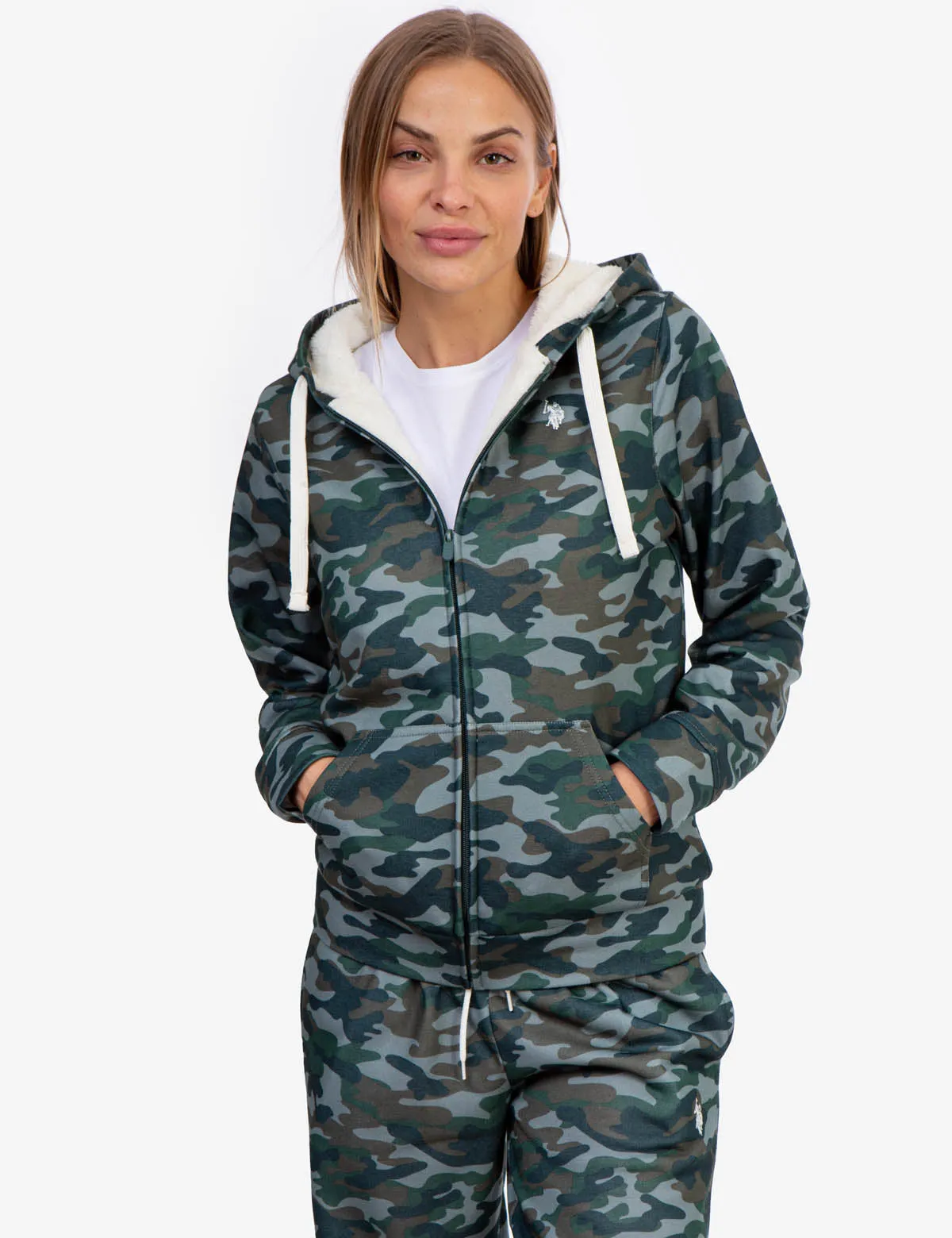 CAMO SHERPA LINED ZIP HOODIE