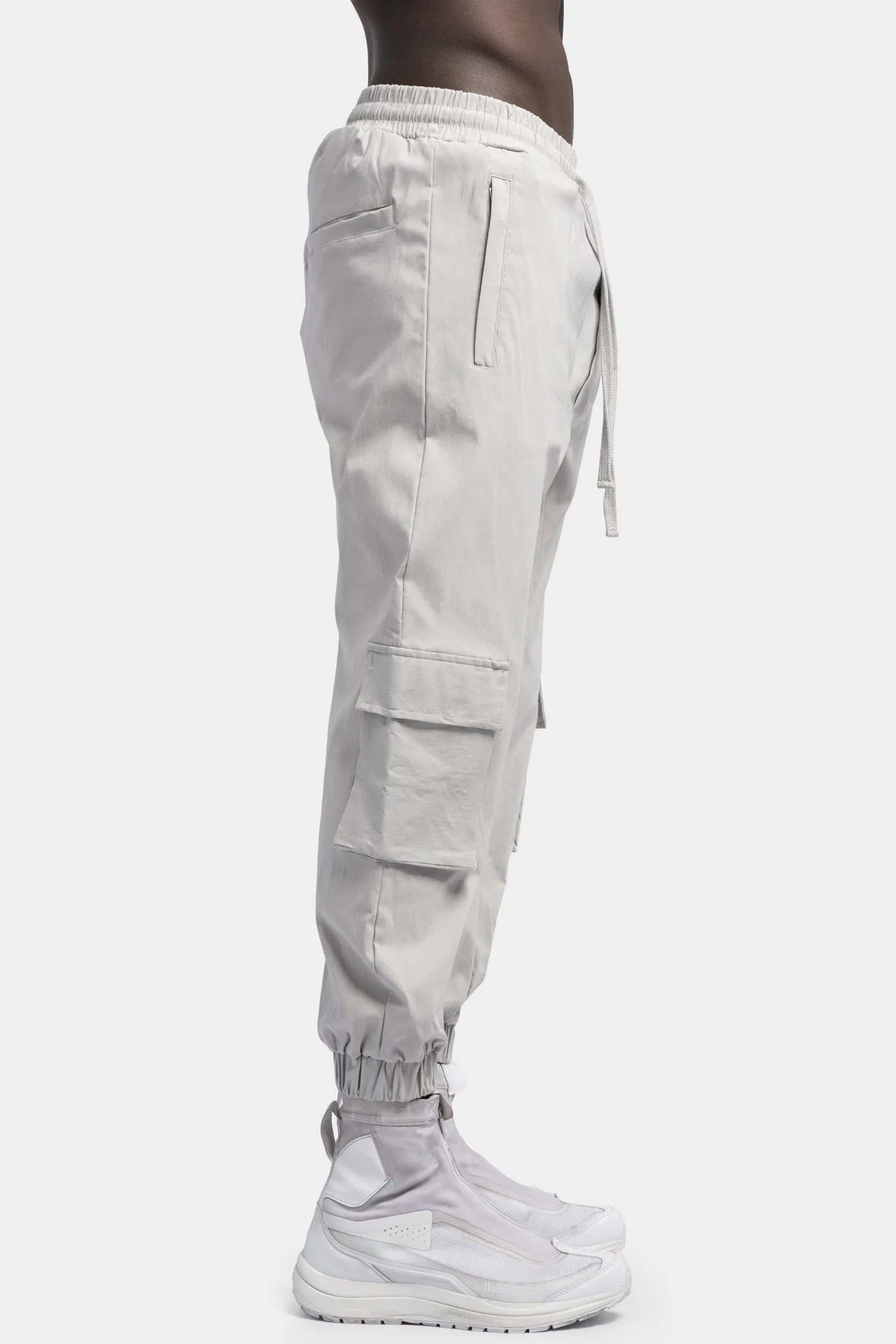 Cargo pocket drawstring pants, Silver