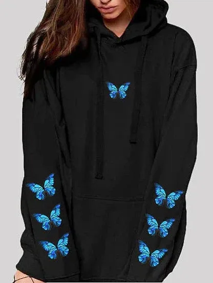 Casual Butterfly Graphic Women's Hoodie Sweatshirt