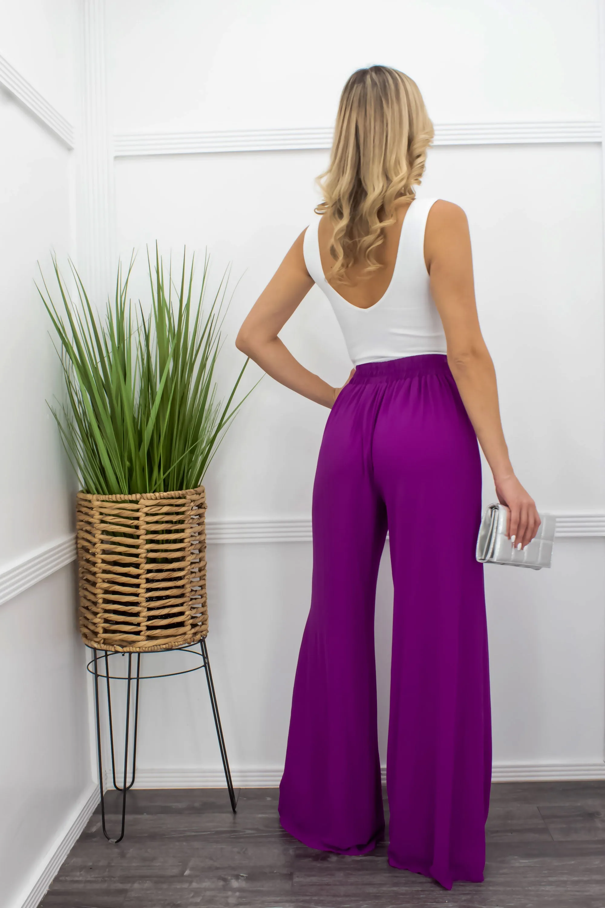 Chiffon Purple Flared Leg Design Pants