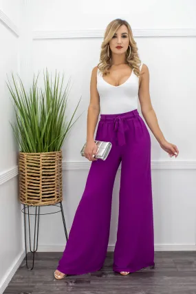 Chiffon Purple Flared Leg Design Pants