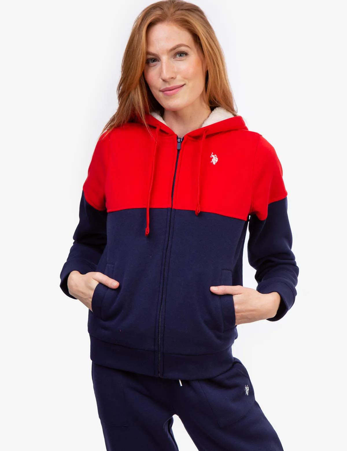 COLORBLOCK SHERPA LINED ZIP HOODIE