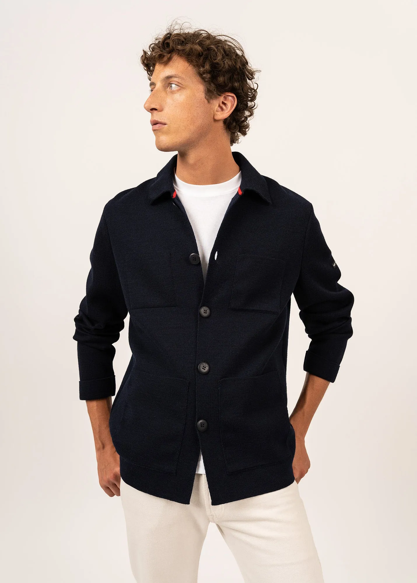 CORK II - Ponte Knit Wool Jacket With Buttons for Men (NAVY)