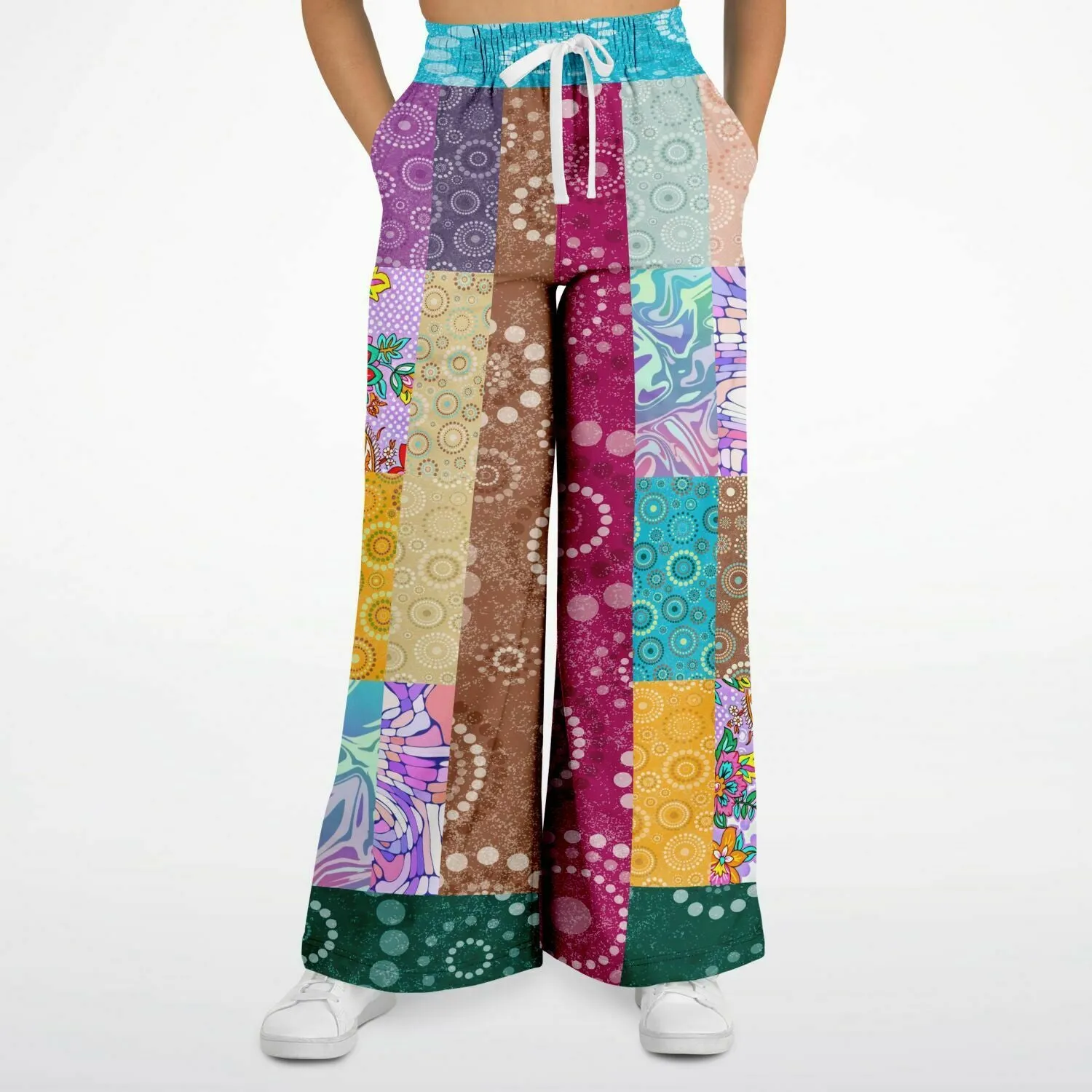 Delirium Hippie Patchwork Solar Flare Eco-Poly Stretchy Phat Bellbottoms