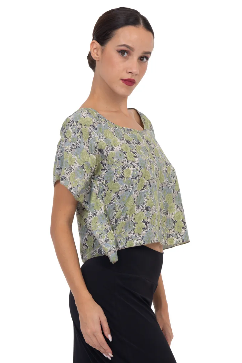 Floral Satin Boxy Crop Top (S)