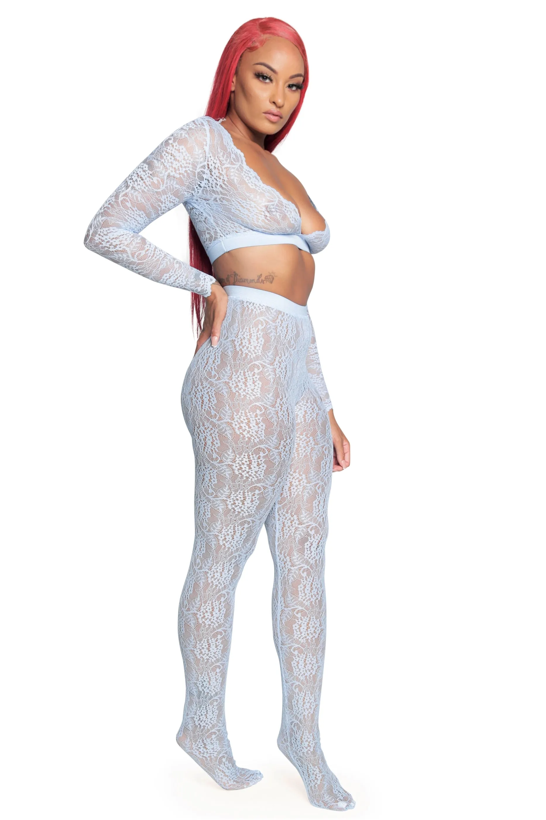 Follow These Curves Lace Pants Set