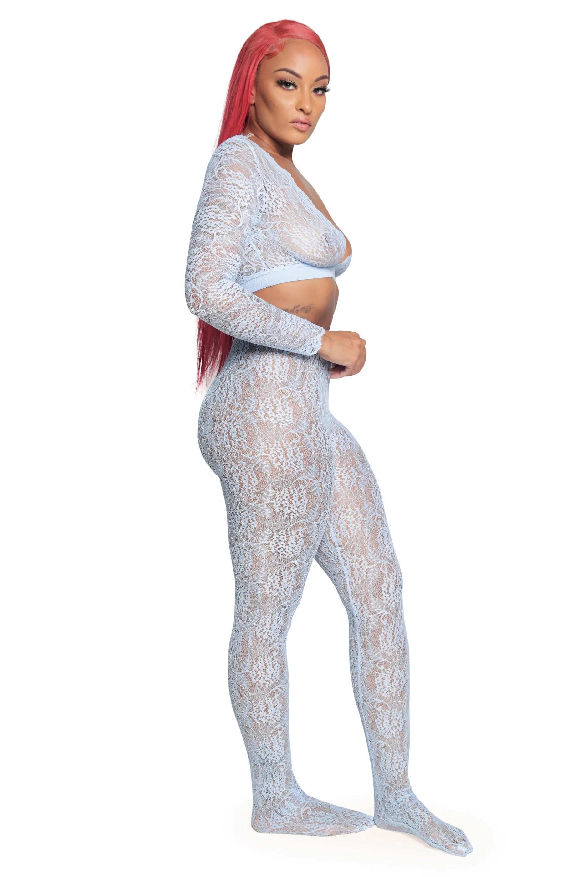 Follow These Curves Lace Pants Set