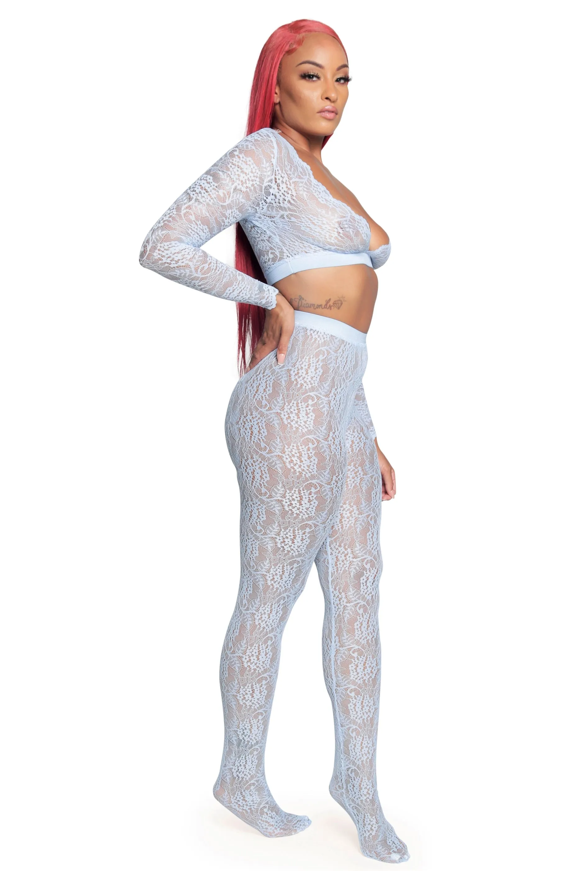 Follow These Curves Lace Pants Set