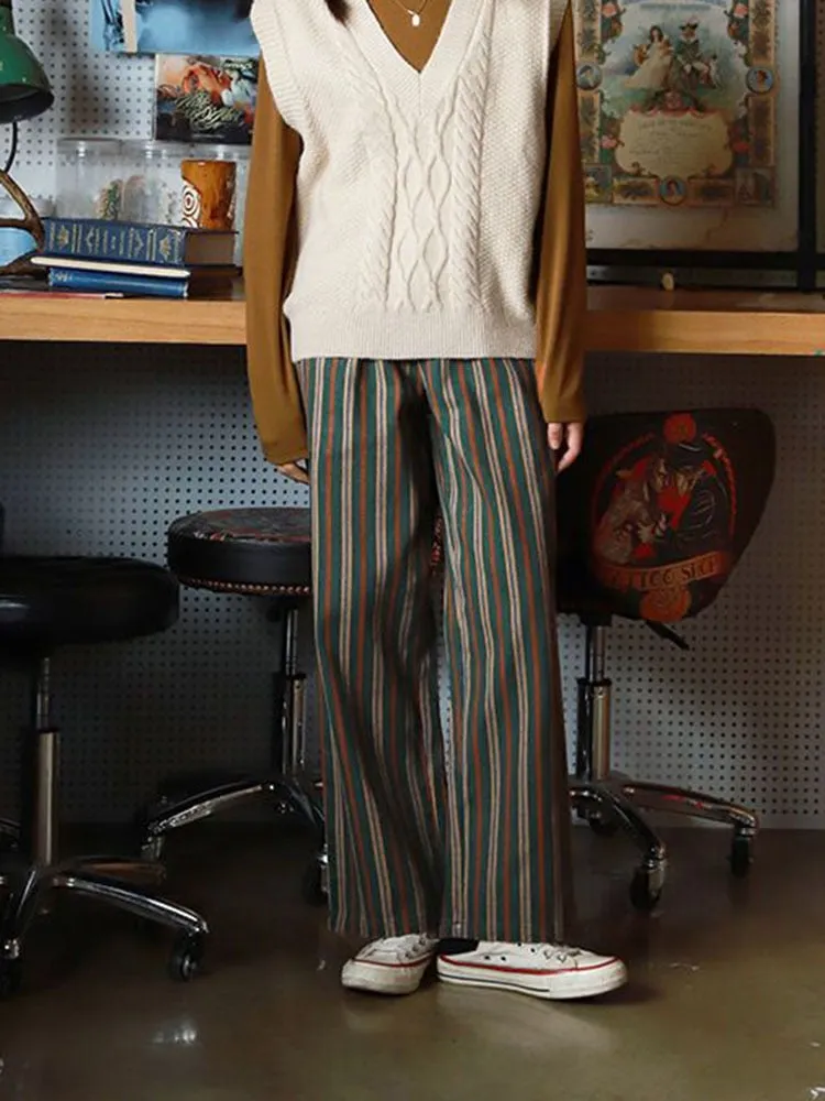 High Waist Striped Straight Pants