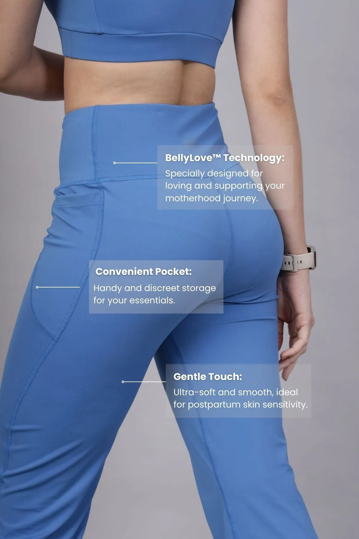 High Waisted Gentle Compression Blue Postpartum Pants