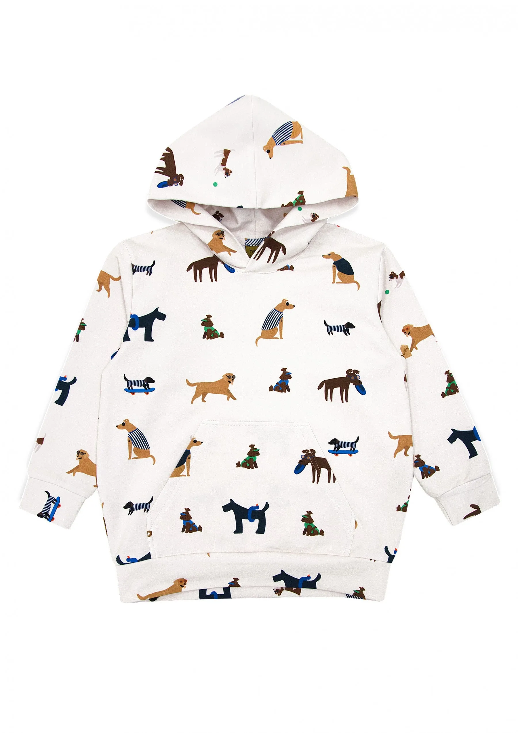 Hoodie off-white with dog print warm