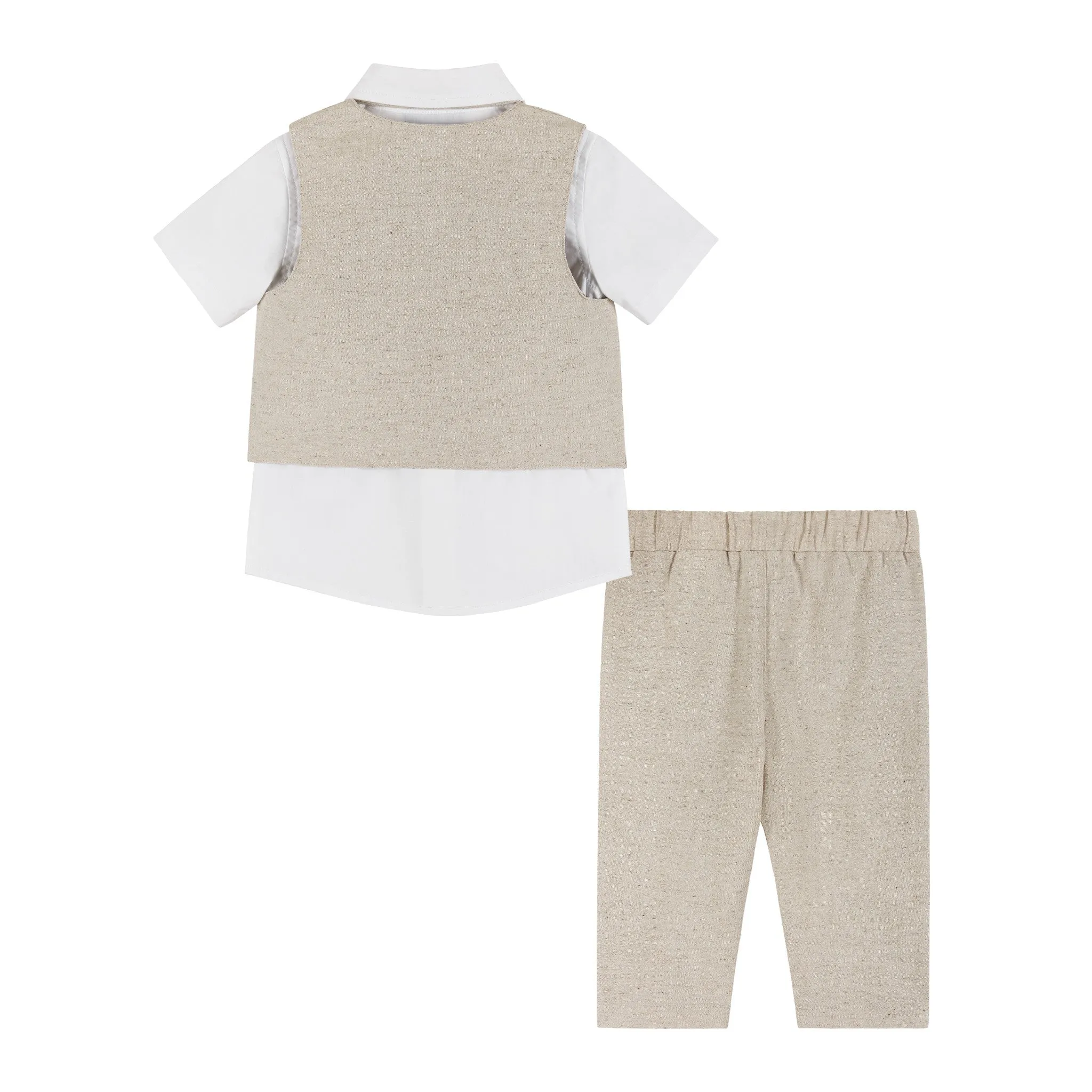 Infant Four Piece Buttondown and Vest Set | Stone