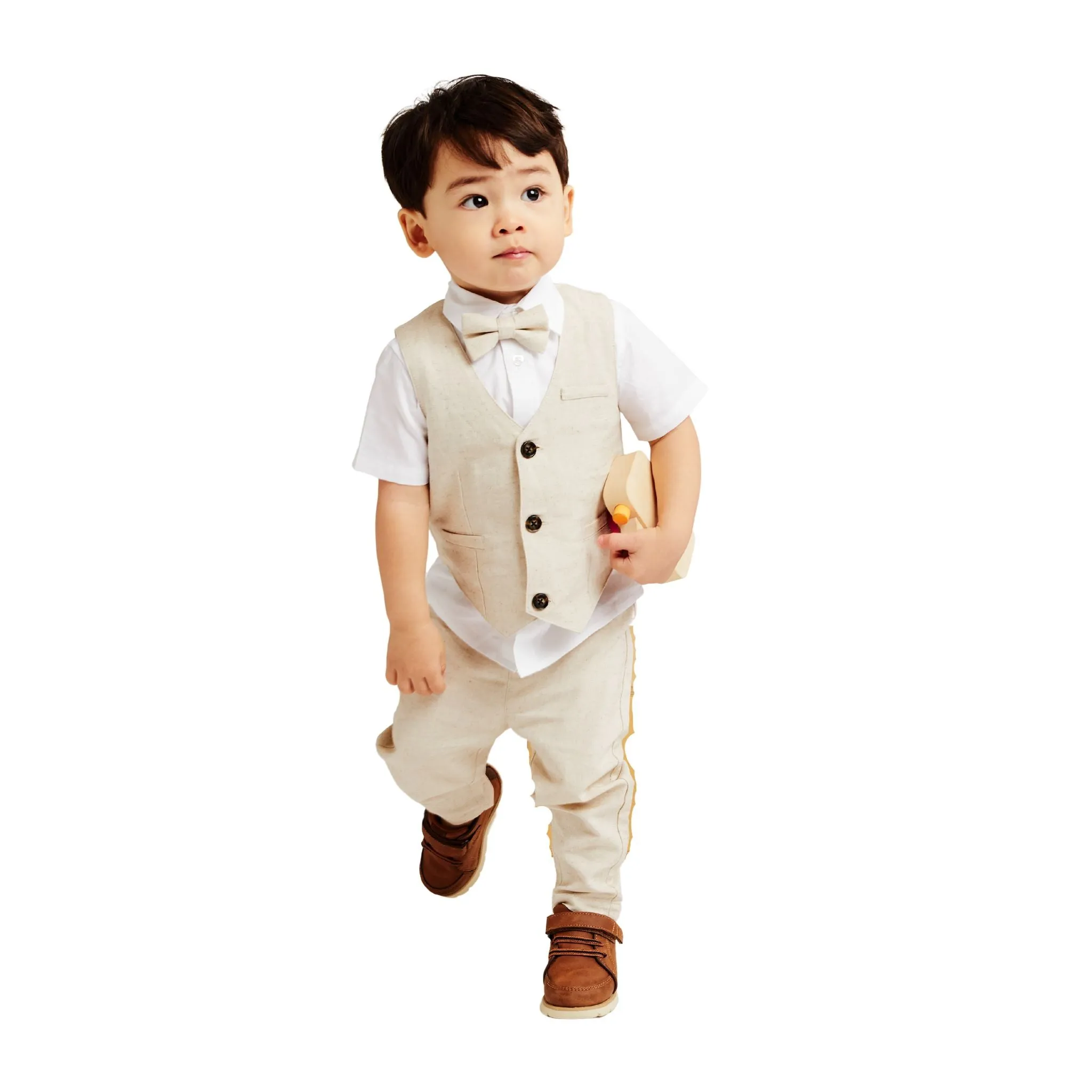 Infant Four Piece Buttondown and Vest Set | Stone