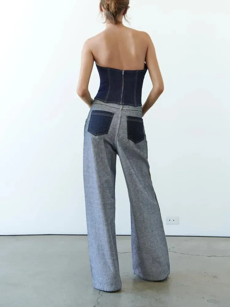 Inner Layer High-waisted Jeans Reverse Wear Design Wide-leg Loose