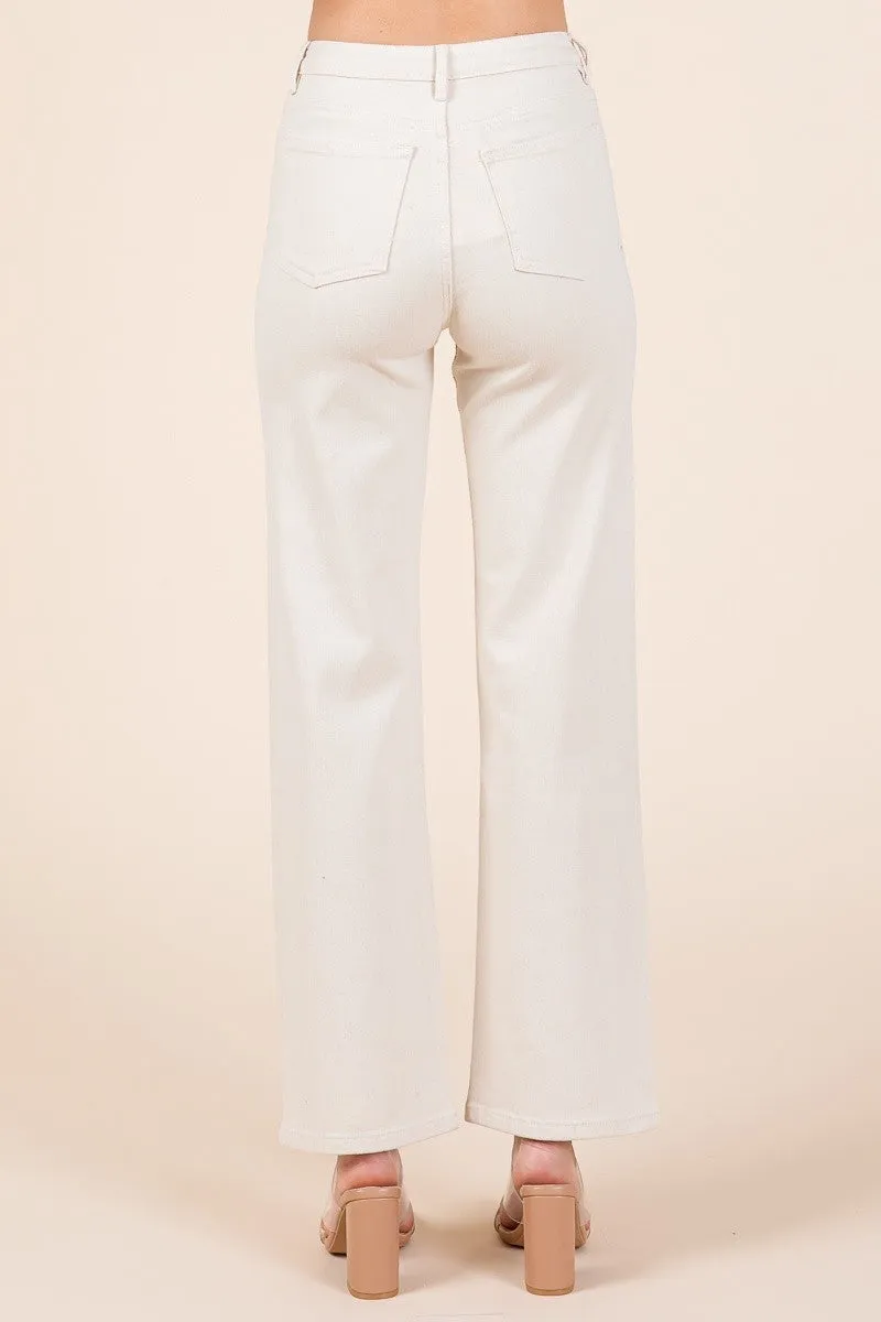 Ivory Rhinestone High-Waist Jeans