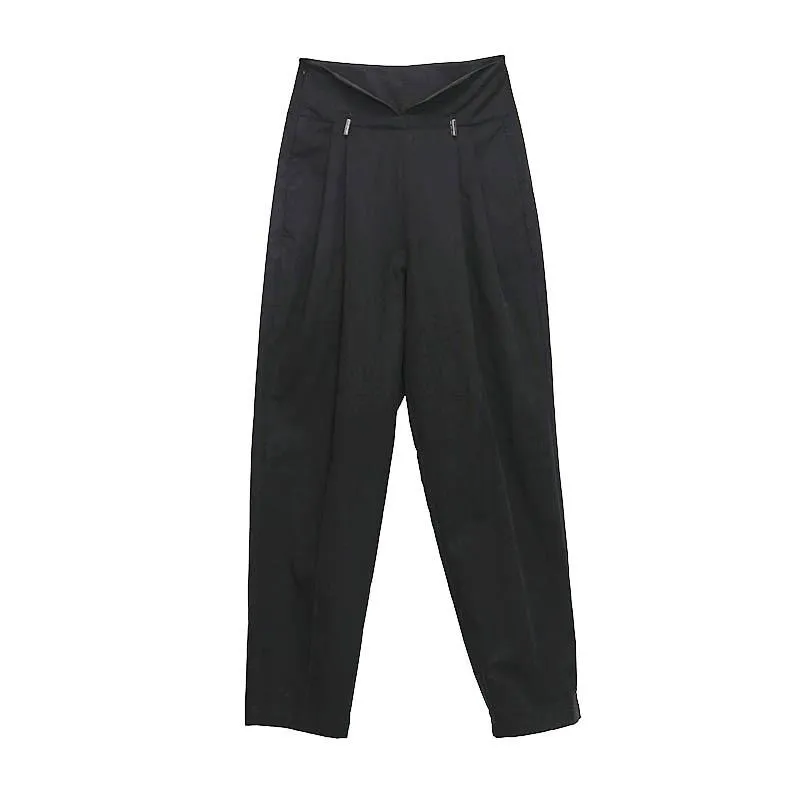 Katashi High Waist Pleated Wide Leg Pants - Black