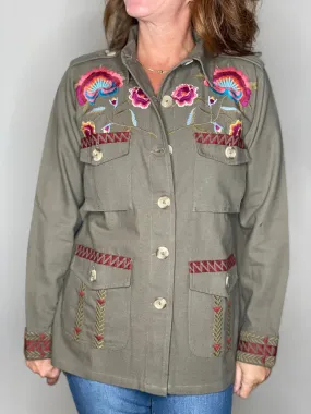 Khaki Embroidered Shirt Jacket