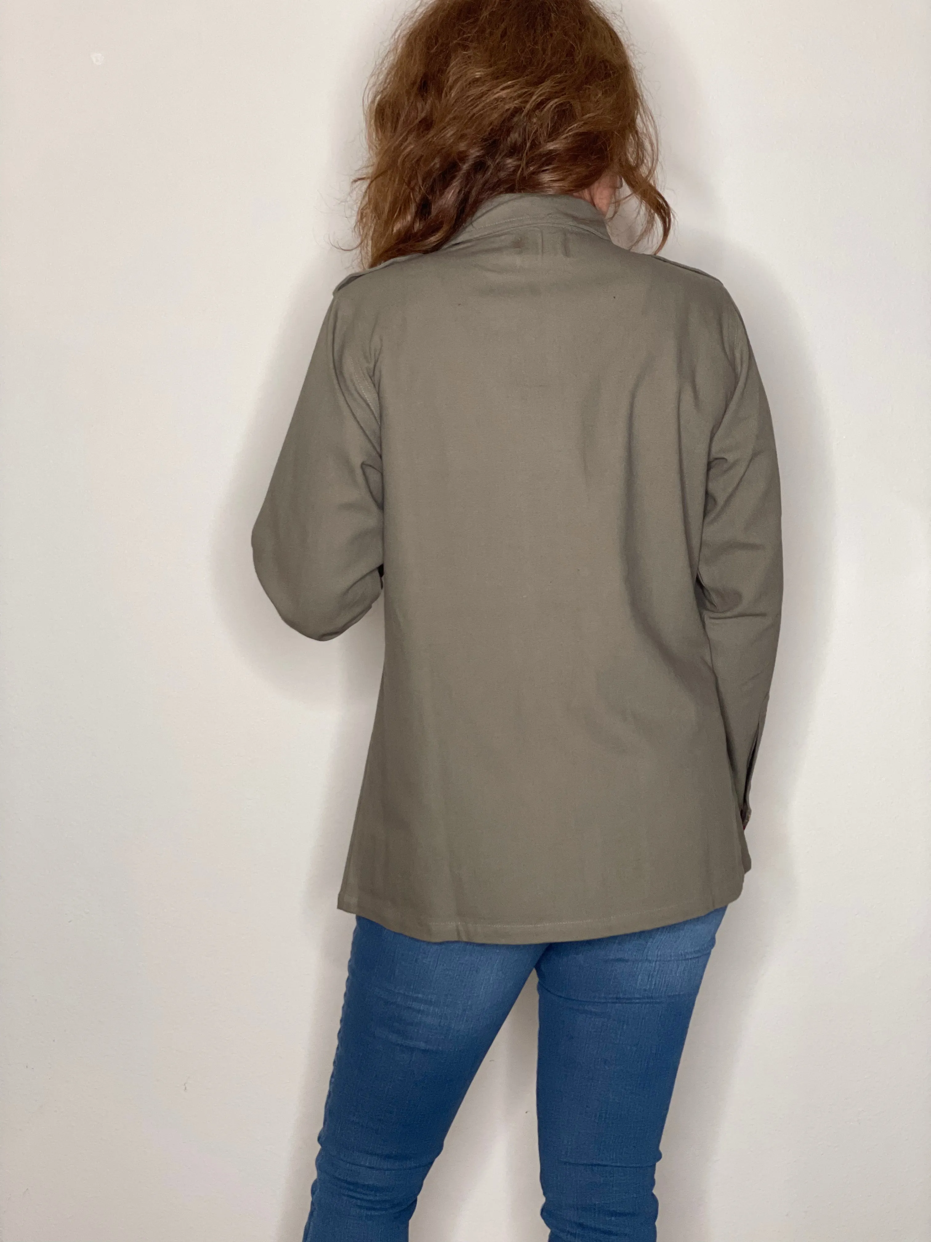 Khaki Embroidered Shirt Jacket