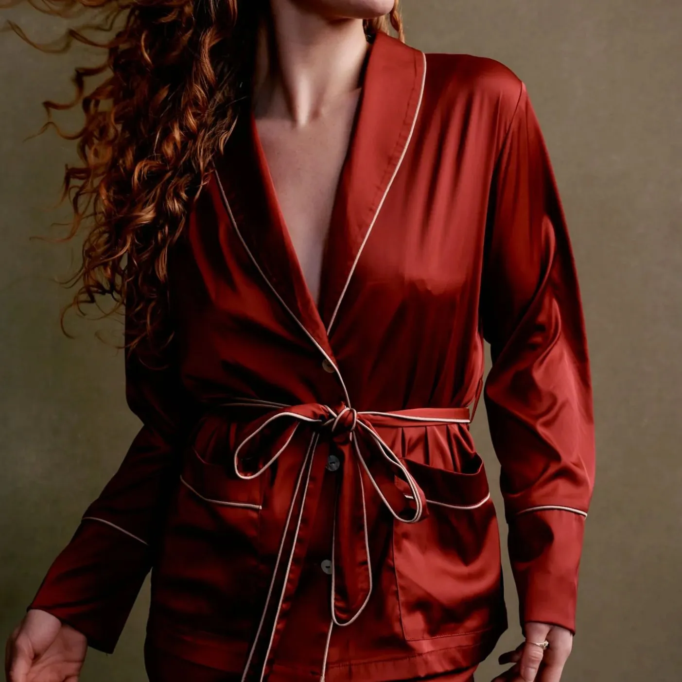 Kilo Brava Satin Wide Leg PJ Set Ruby Wine/Almond 14061