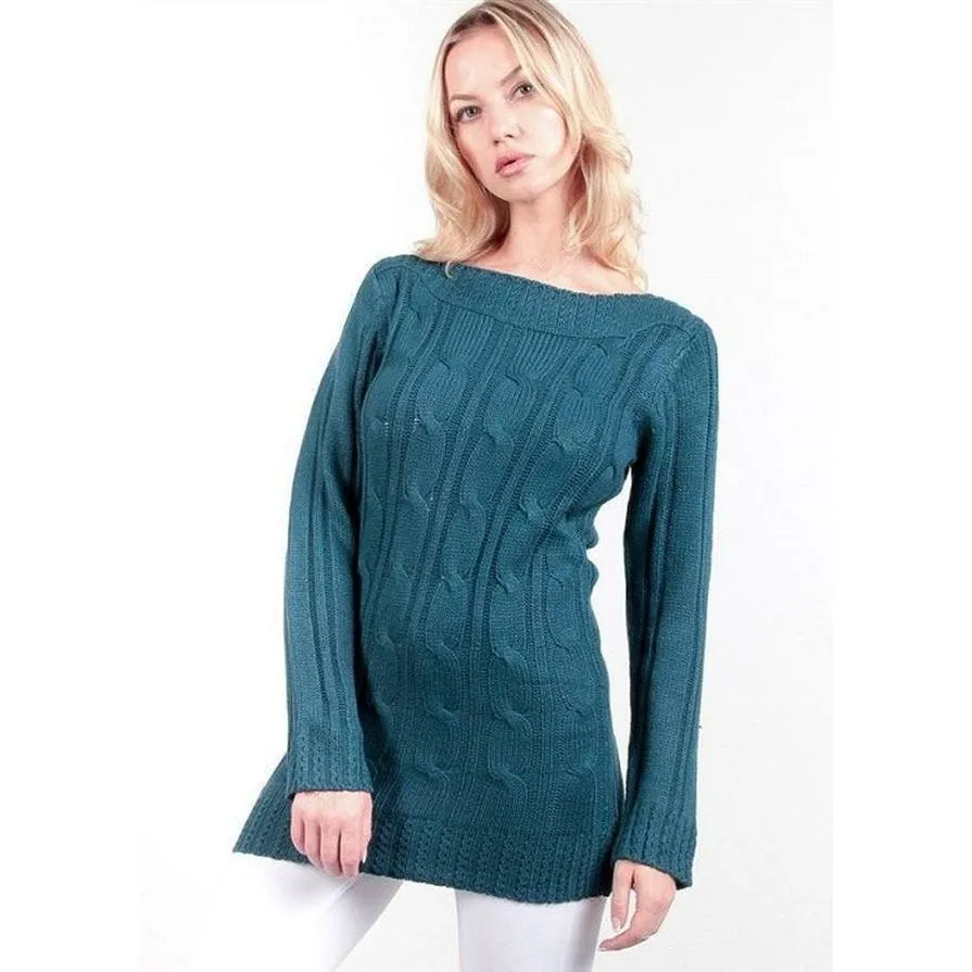 Long sleeve boat neckline sweater