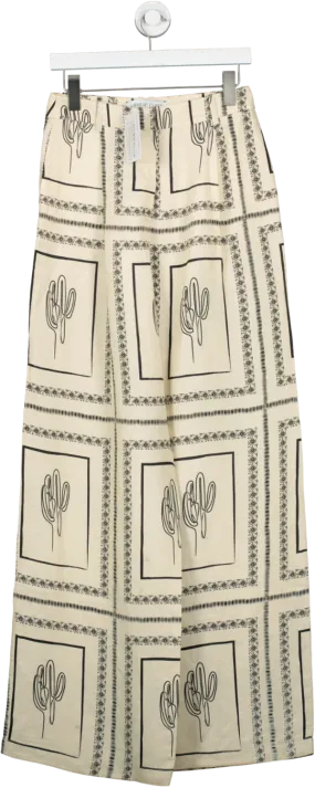 Mehtap Elaidi Cream Classic Pants With Cactus Print FR36 UK 8