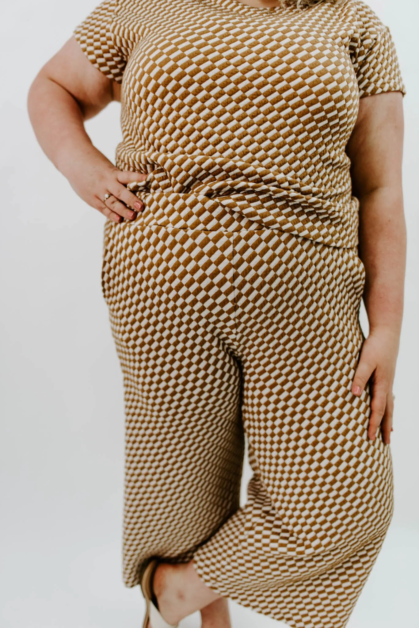 New Possibilities Curvy Checker Crop Pants