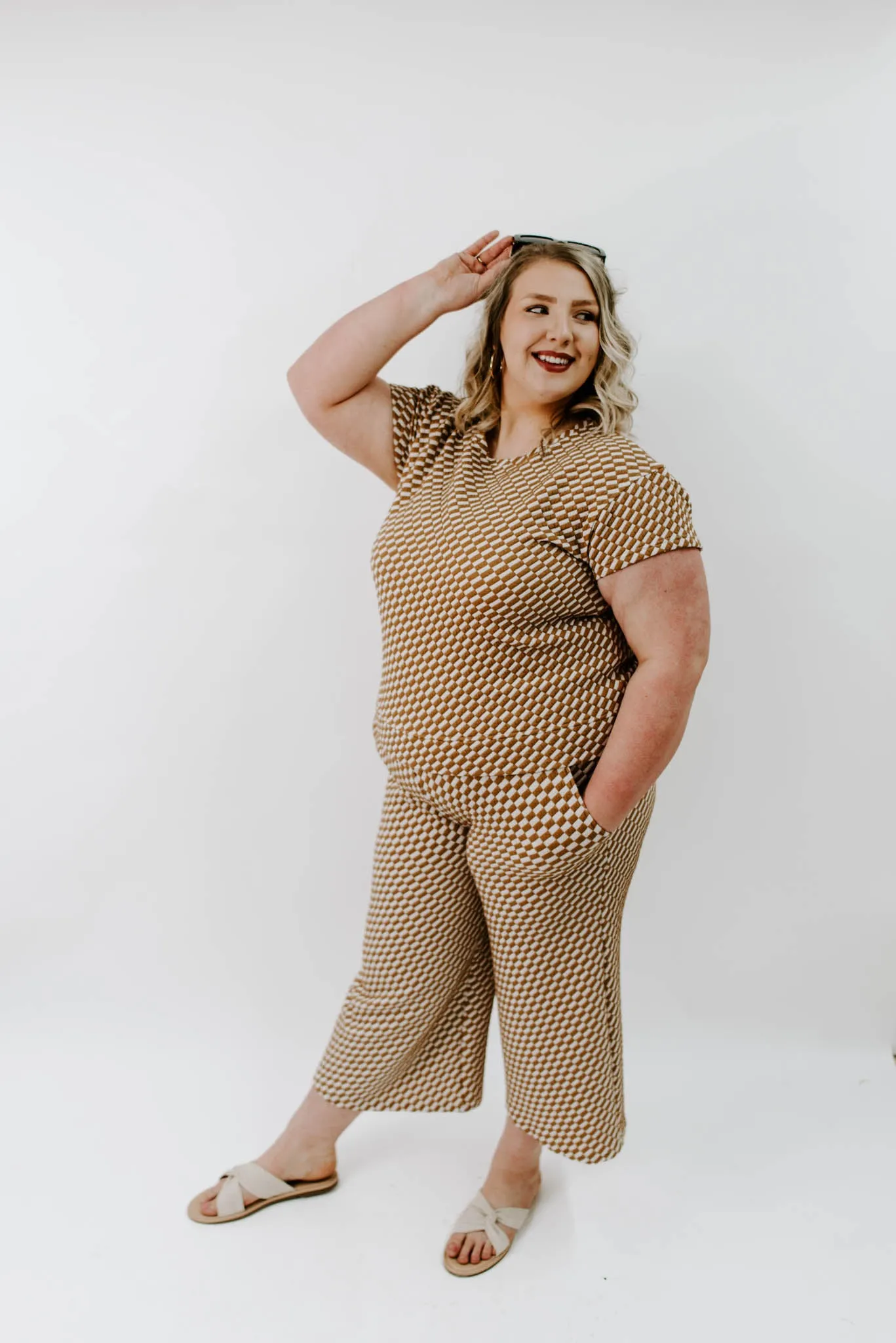 New Possibilities Curvy Checker Crop Pants