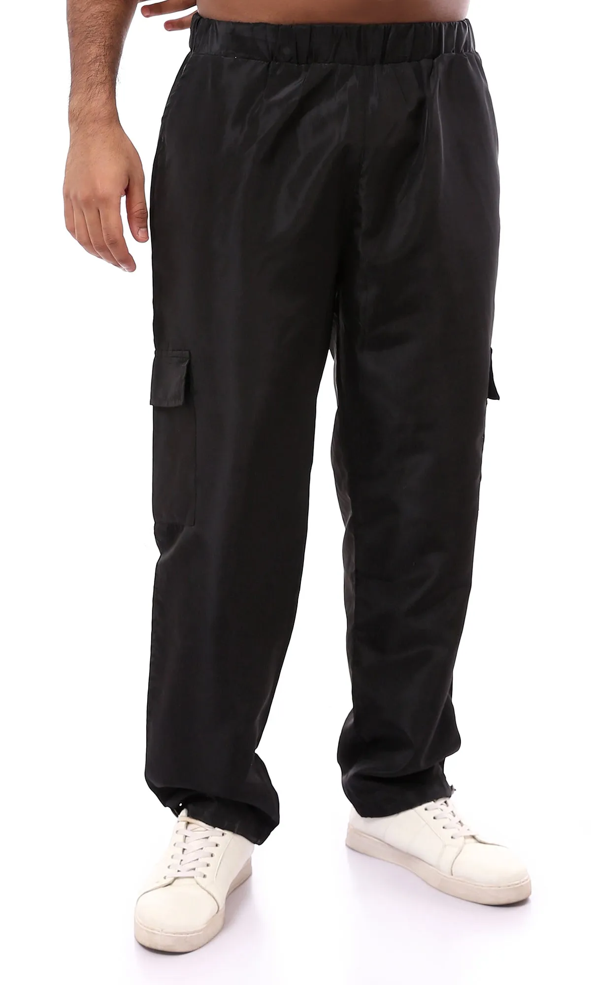 O174506 Wide Leg Black Olive Waterproof Cargo Pants