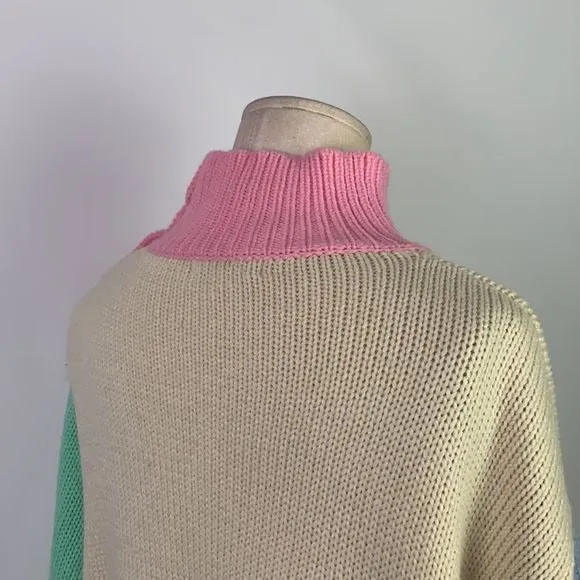 OliviaRubinpink green blue color block/beaded hearts sweater